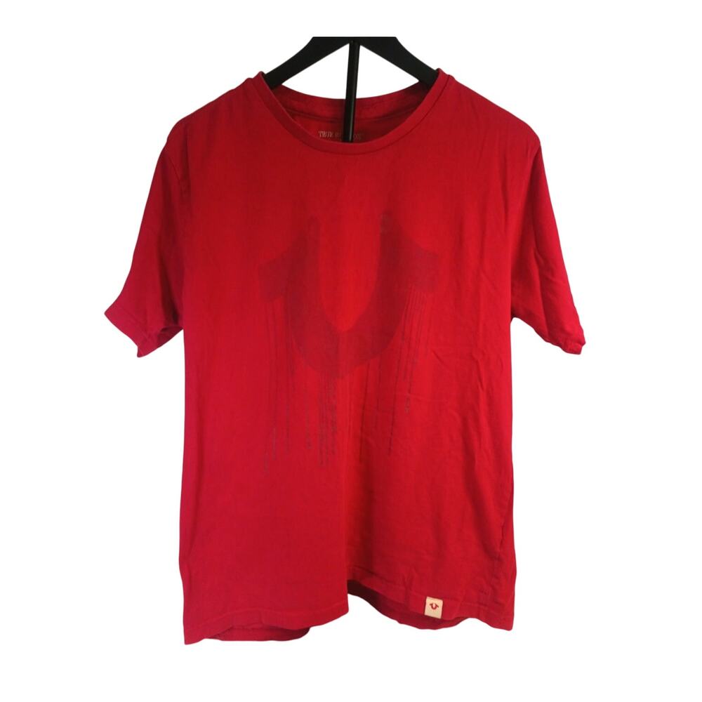 True Religion Red Tee Shirt Mens XL 100% Cotton Logo on front Y2K